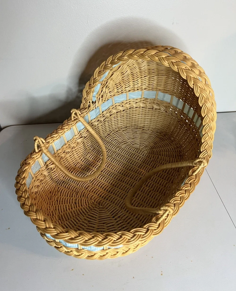 American Girl Bitty Baby Lullaby Basket Moses Wicker Bassinet Plaid Ribbon